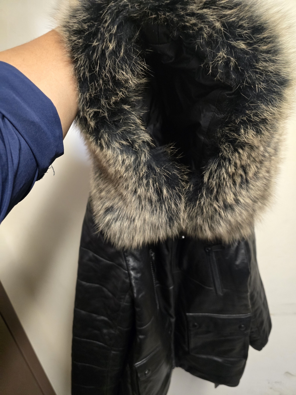Luxury Black Leather Jacket with FauxFur Hood